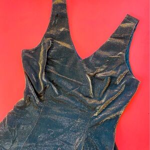 Vintage 90s Brown Sparkle V-Neck Sleeveless Cocktail Dress